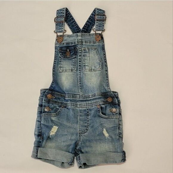 Lucky Brand Girls Shortalls Short Overalls Distressed Size 3T - Picture 1 of 7